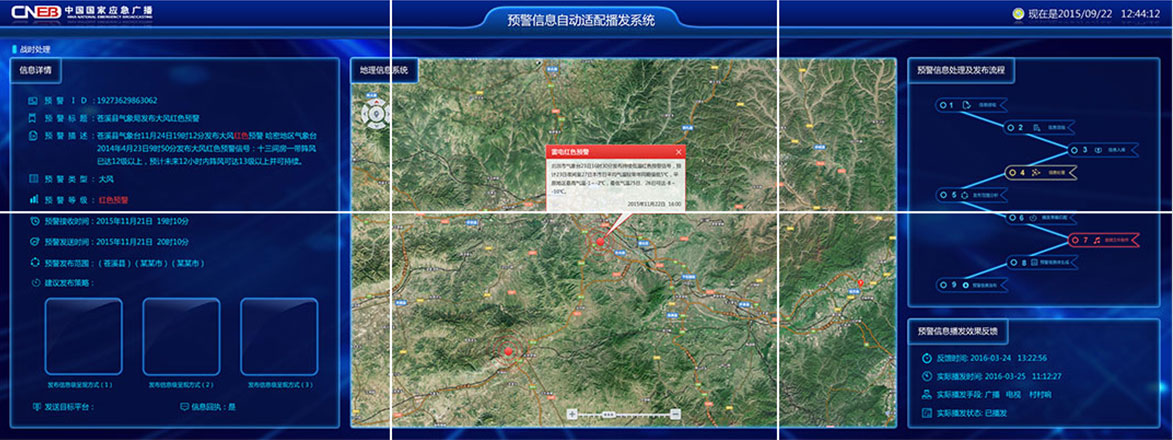 中国国家应急广播大屏预警系统界面设计