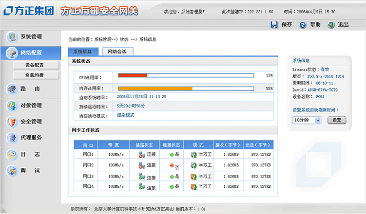 方正方御安全网关系统 整体界面设计