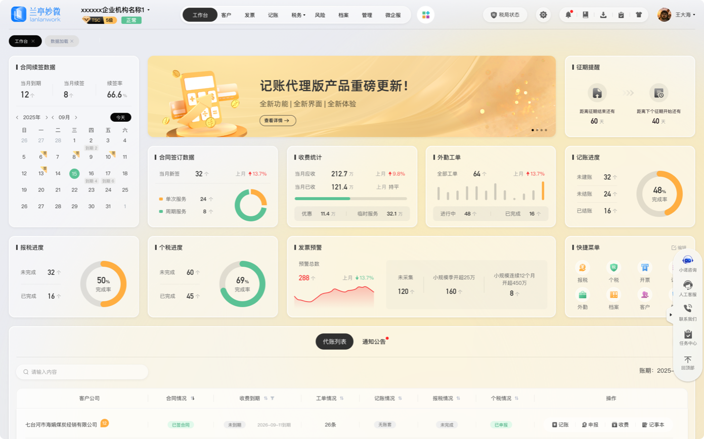企业代理记账系统UI设计优化全案 - 商务风格界面与数据看板展示